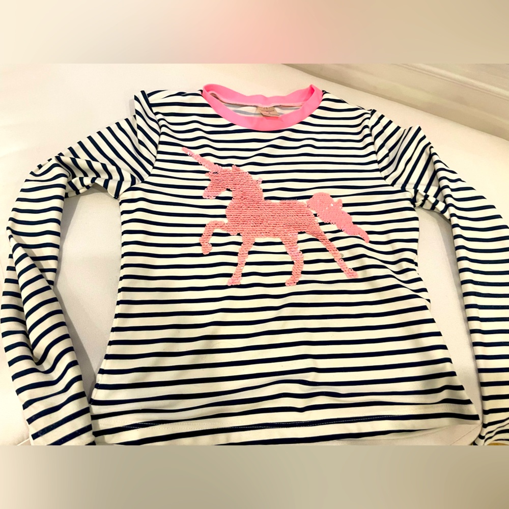 Osh Kosh Sequin Flip Rash Guard Navy White Pink. Size 8 girls